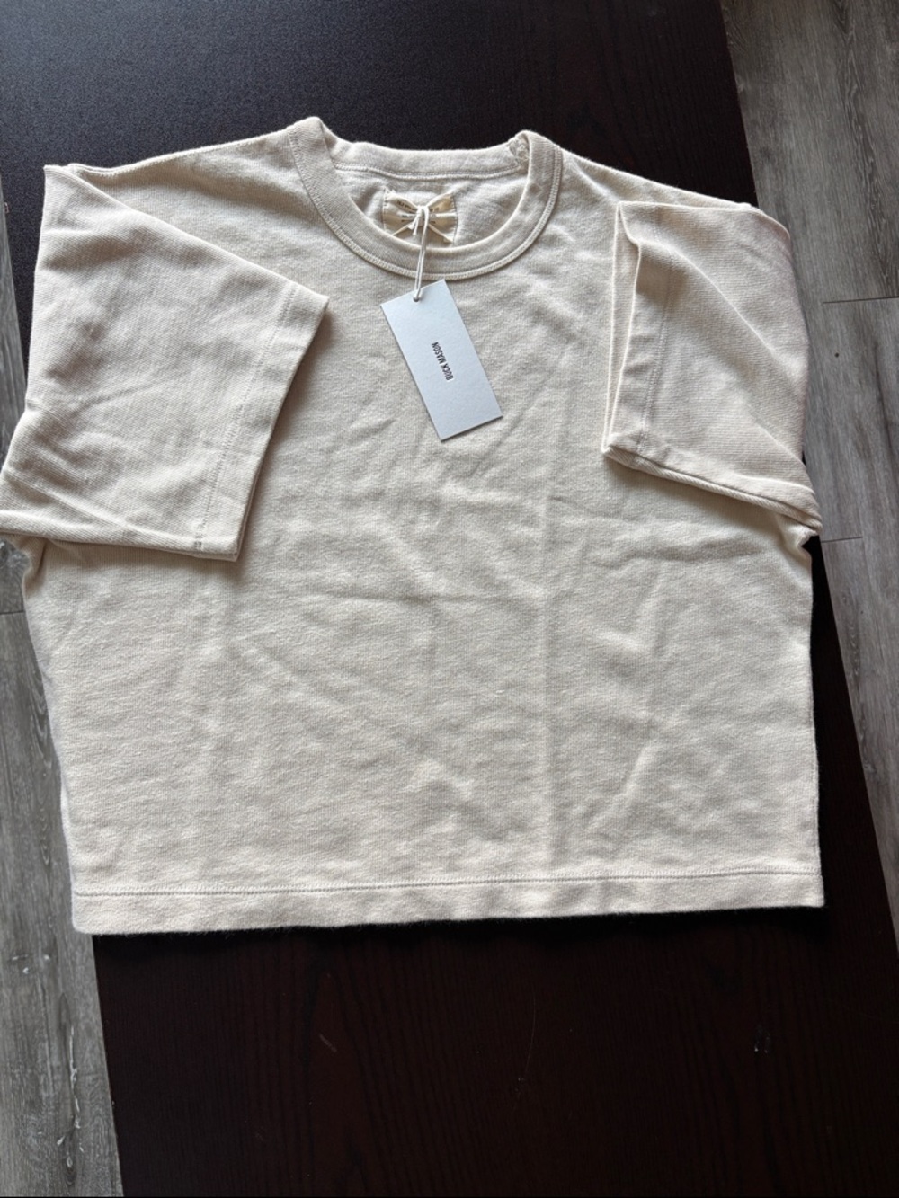 Buck Mason NWT Natural Field Spec Boyfriend Crop Tee Small Retail $62